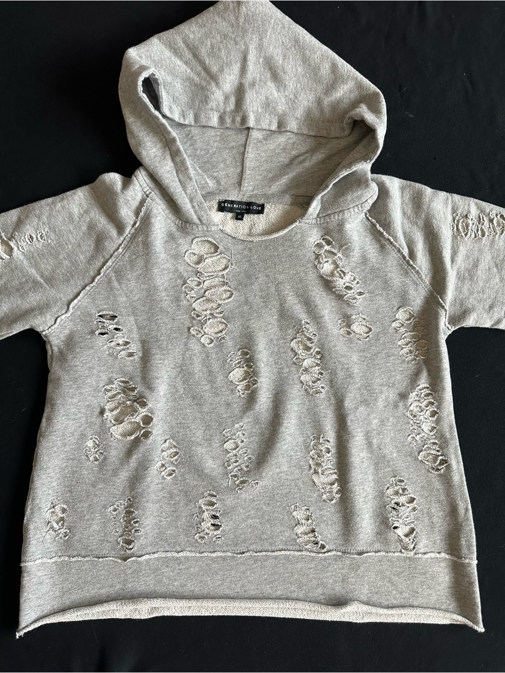 Generation Love Distressed Light Gray Hoodie Sweatshirt XS